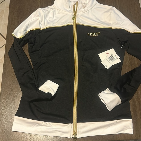 ISAAC MIZRAHI Polyester black white Stand Collar Zip-up Sport Jacket - Small - Picture 3 of 12